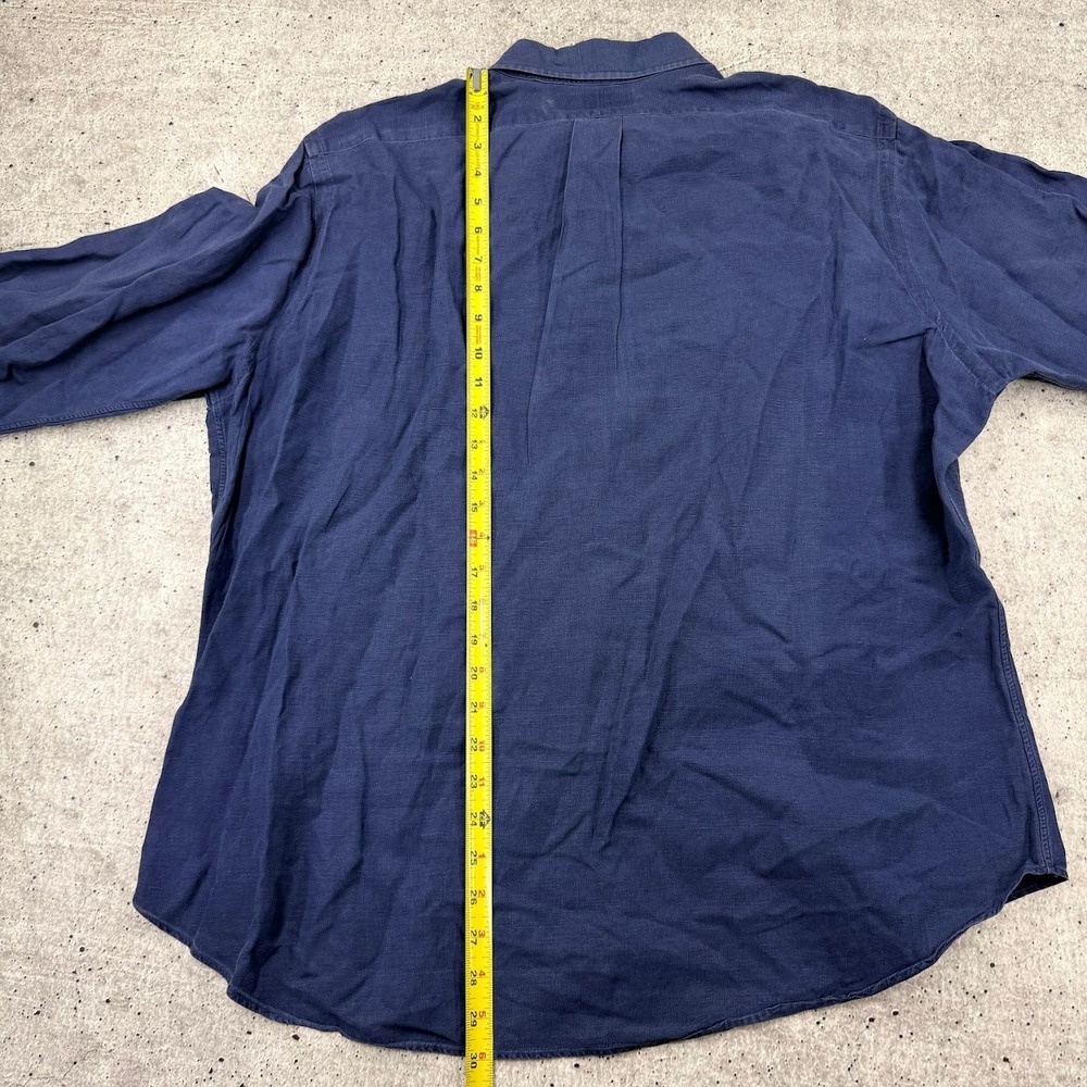 Vintage Polo Ralph Lauren Classic Fit Linen Silk Blend ButtonDown Navy Men Large - Picture 6 of 9